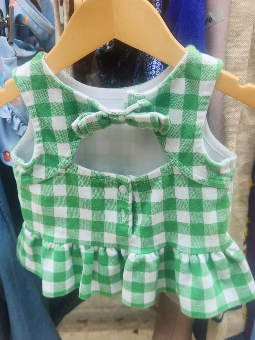 Janir and Jack Green Gingham Bow Back Peplum Top